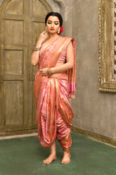 Pink- Peach Rangkat Silk Saree With Striped Patterned Body And Tanchoi Border